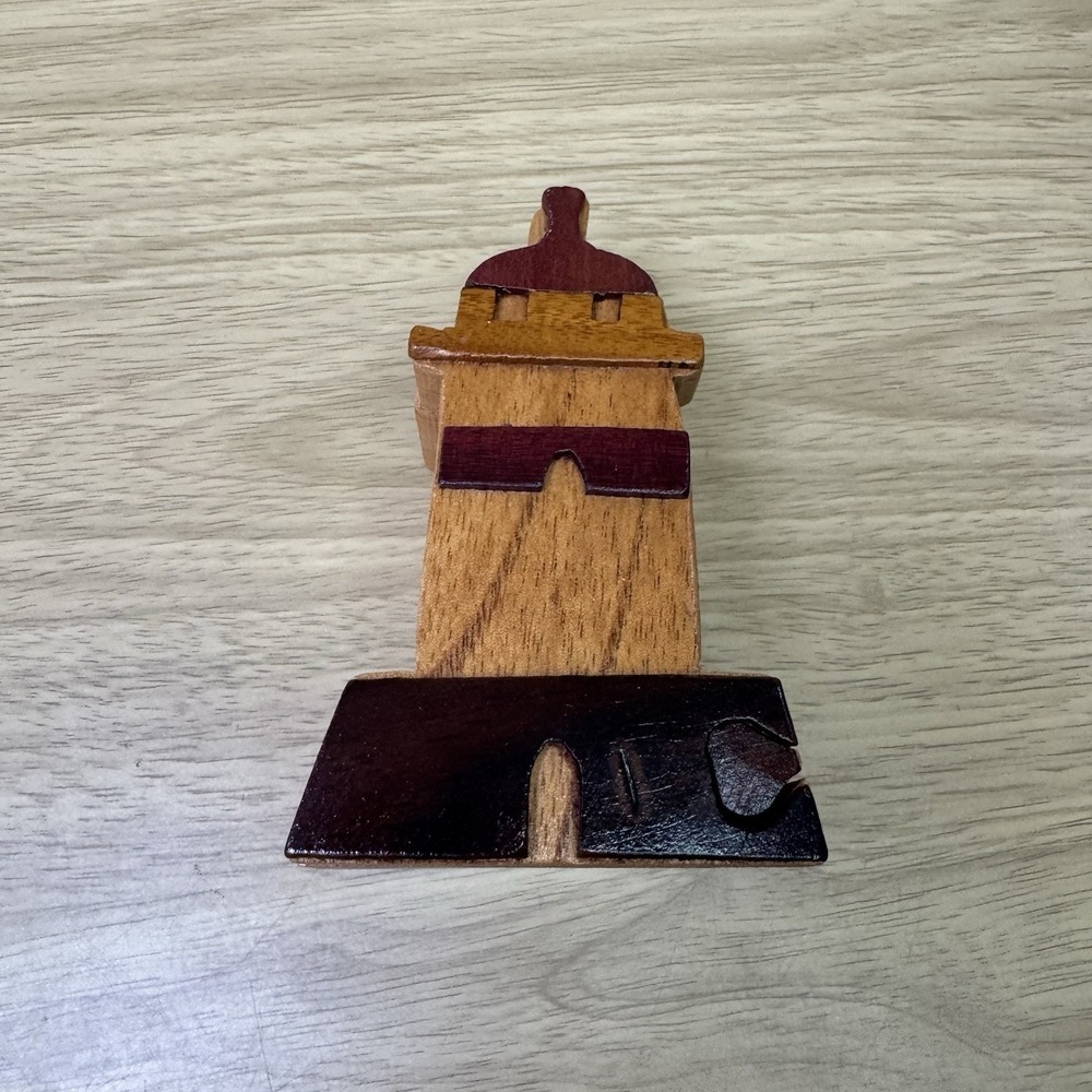 Handcrafted Wooden‎ Lighthouse Shape Secret Jewelry Puzzle Box 4.5" Hand Carved